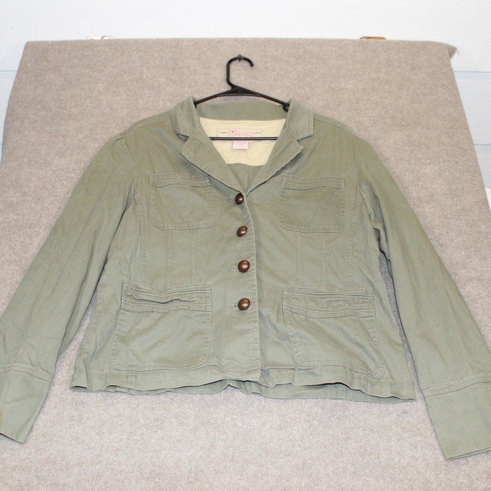 Original Star Jeans Women Olive Green Utility Jacket Large Cotton Stretch Safari